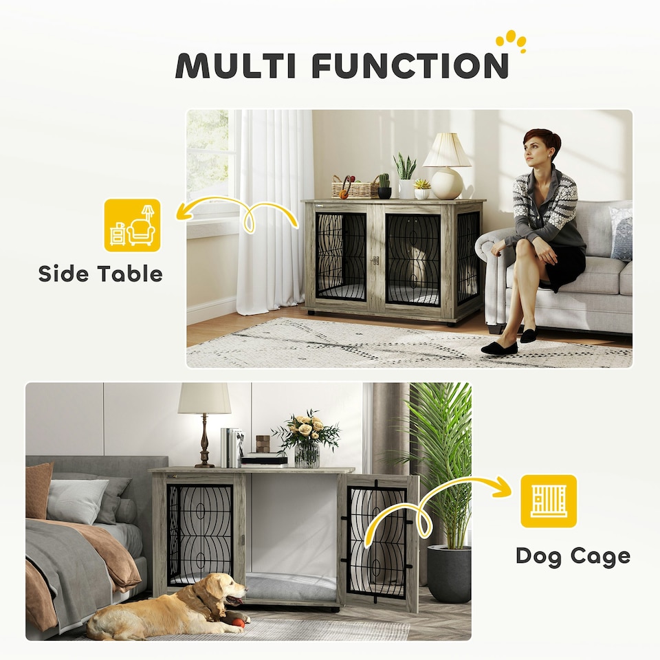 image 1 of PawHut Dog Crate Furniture, End Table for Extra Large Dogs w/ Cushion