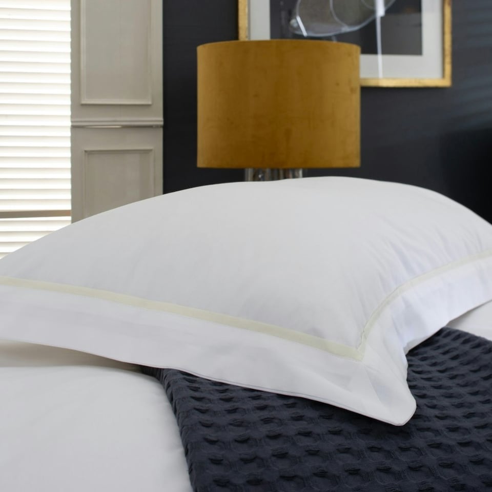 image 1 of Hampstead 100% Cotton Duvet Cover Set – 200 Thread Count with Inserted Ribbon & Oxford Pillowcases Cream | White | King