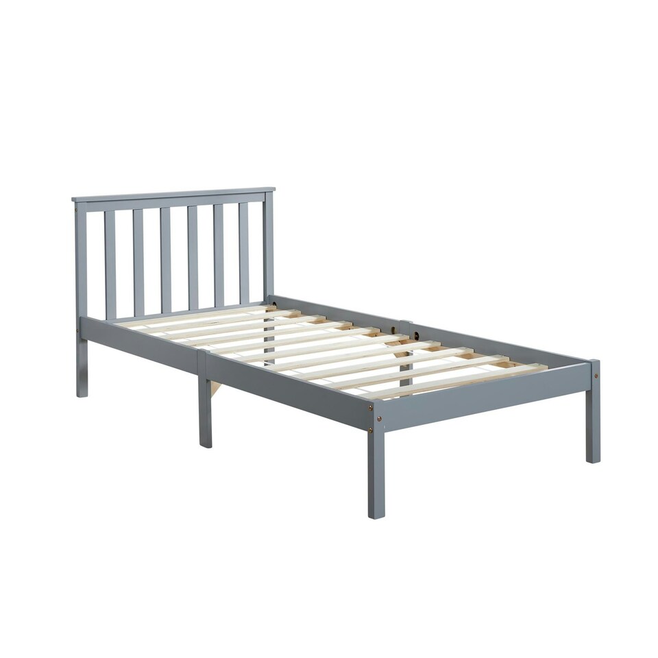 image 1 of Single Pine Solid Wood Bed 3ft Grey Low End Slatted Base Furniture Headboard