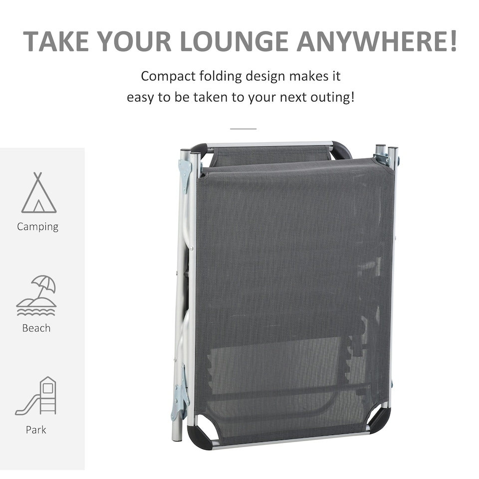 image 1 of Outsunny Folding Outdoor Reclining Sun Lounger Chair Aluminium Frame Dark Grey