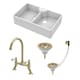 image 1 of Fireclay Double Bowl Stepped Weir Butler Sink Bundle - 895mm with Wastes & Bridge Lever Tap - Brushed Brass by Balterley