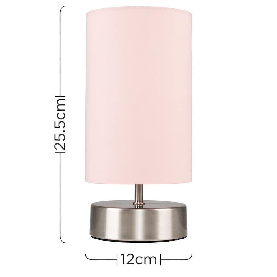 image 1 of ValueLights Satin Touch Dimmer Bedside Table Lamp With Pink Cylinder Light Shade