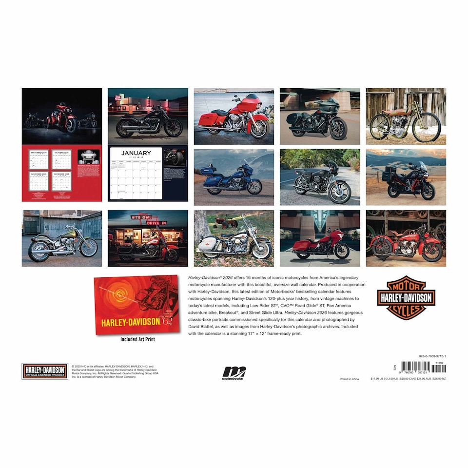 image 1 of Harley Davidson Deluxe Calendar 2026, Deluxe Calendars, Month To View, Transport, Gift
