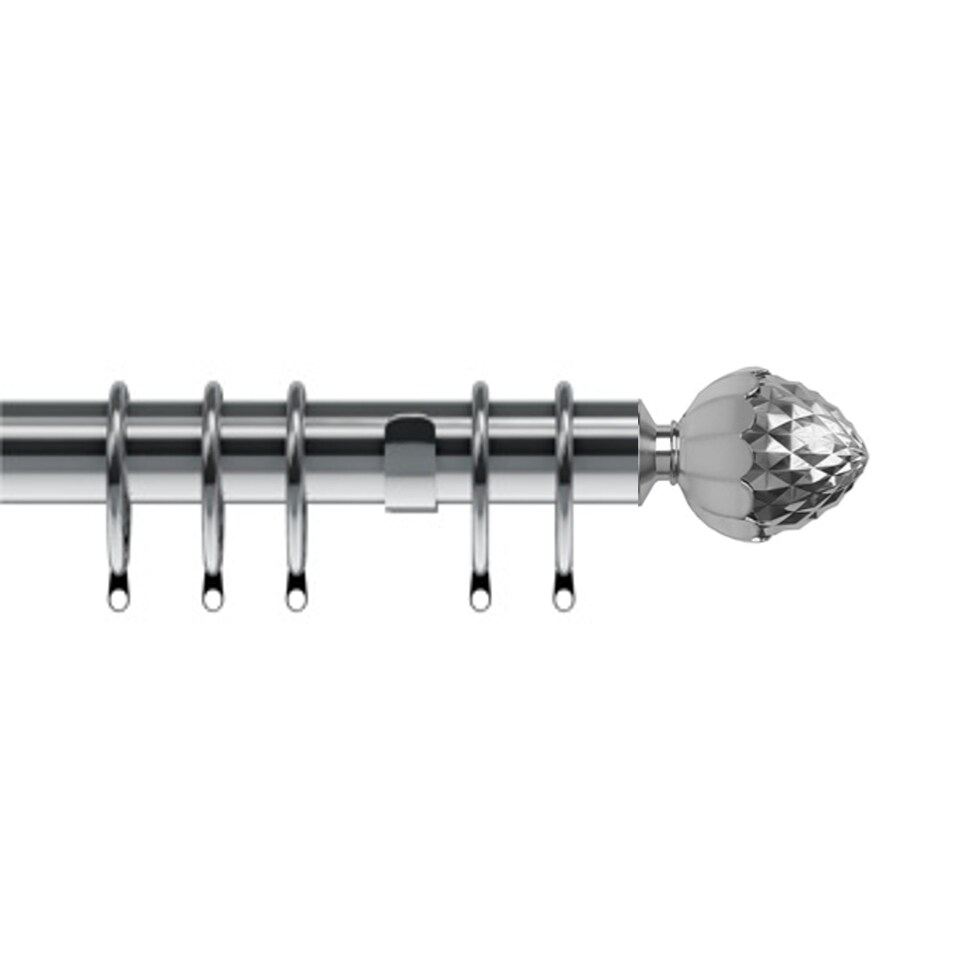 image 1 of 35mm Fixed Length Metal Curtain Pole Set Satin Silver Acorn Finial 95cm