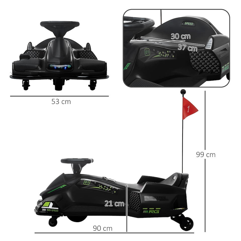 image 1 of HOMCOM 12V Electric Go Kart for Kids with Music, LED Lights, Black
