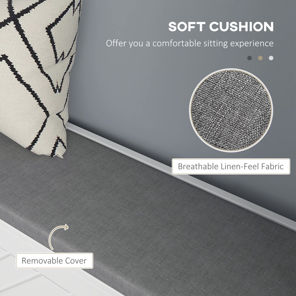 image 1 of HOMCOM Shoe Storage Bench, Narrow Shoe Bench with 2 Flip Drawers, Seating Cushion and 4 Vents for 8 Pairs of Shoes for Entryway, Hallway, White | White | White