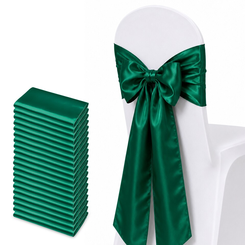 image 1 of 7"x108" Satin Chair Sash, Chair Sashes Hammed Edges Bow Tie - 25pcs