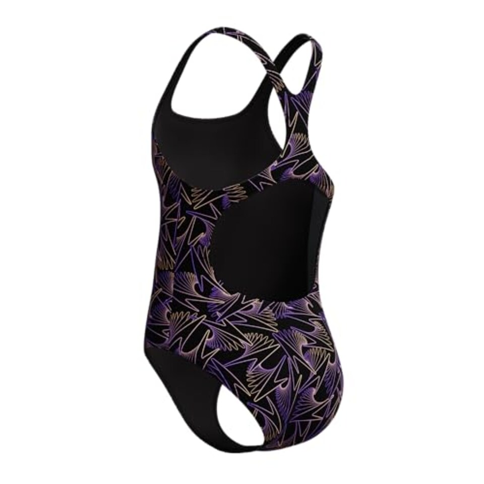 image 1 of Speedo Girls Hyperboom Allover Medalist Swimsuit |Quick Drying | Fitness | Chlorine Resistant Swimsuit, Bright Peach, 7-8 Years
