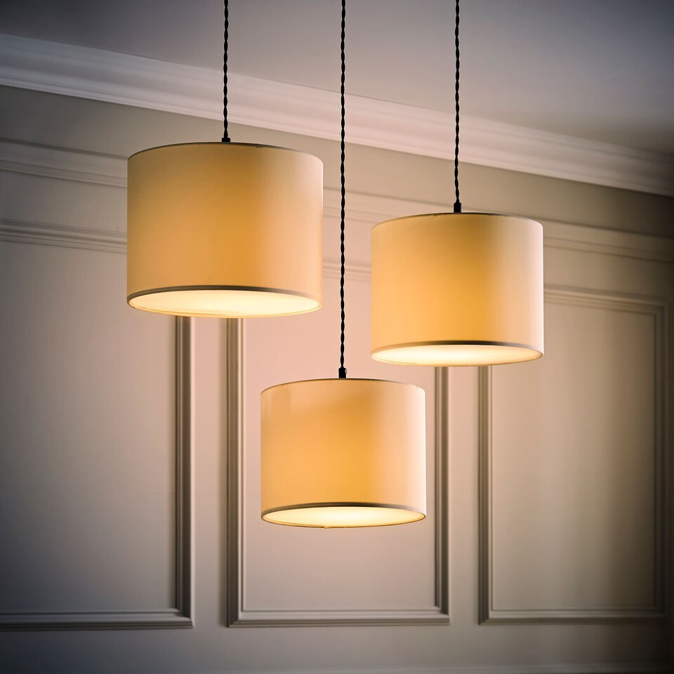 image 1 of ValueLights 3 Pack Modern Cream Drum Pendant Ceiling Light Shades With Diffusers