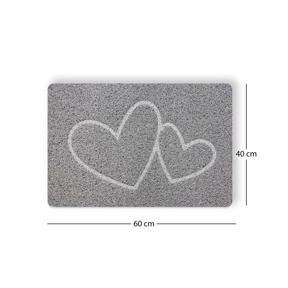 image 1 of Embossed Spaghetti Anti Slip Shower Mat - Double Heart - 60cm x 40cm | Grey | Grey | Rectangular 60x40cm