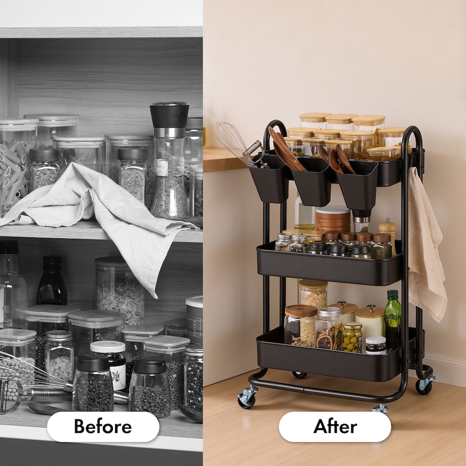 image 1 of Vonhaus Storage Trolley 3 Tier Bathroom & Kitchen Storage