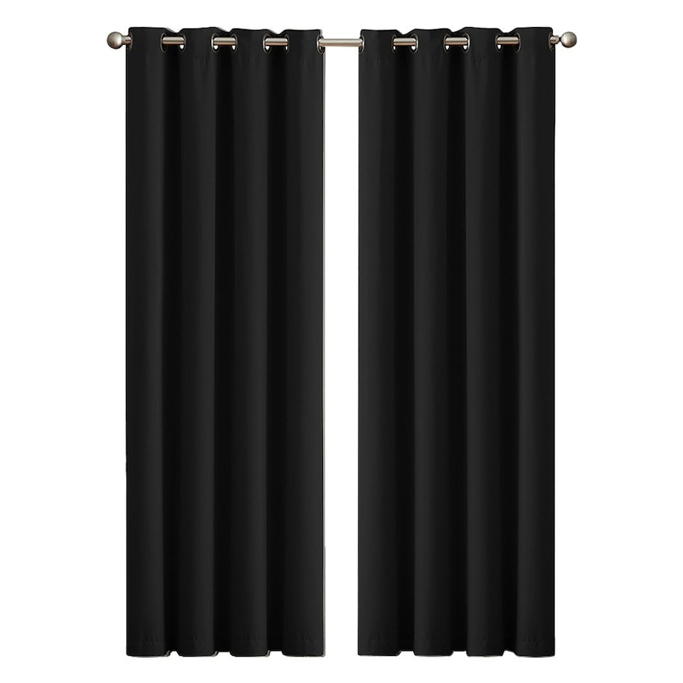 image 1 of Marlow 2x Blockout Curtains Panels 3 Layers Eyelet Room Darkening 117x183cm Black | Black