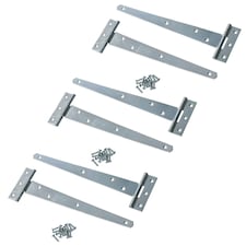 10in / 250mm Heavy Duty T Tee Hinges For Shed + Garden Gates Zinc Plated 6pc Silver