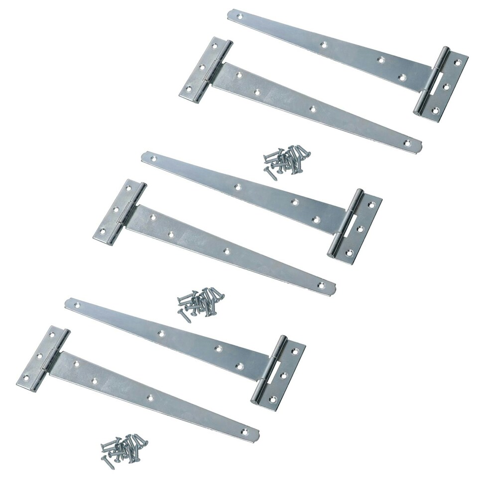 image 1 of 10in / 250mm Heavy Duty T Tee Hinges For Shed + Garden Gates Zinc Plated 6pc Silver