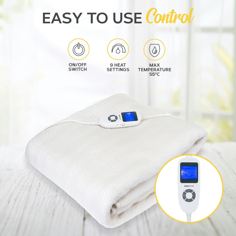 image 1 of MONHOUSE Premium Soft Fleece Electric Blanket - Heated Under Blanket - Single 90x190cm - Fully Fitted Heated Mattress Cover - Machine Washable - 9 Heat Settings