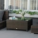 image 6 of Outsunny Garden Rattan Side Table,Wicker Coffee Desk, Glass Top, Mixed Brown