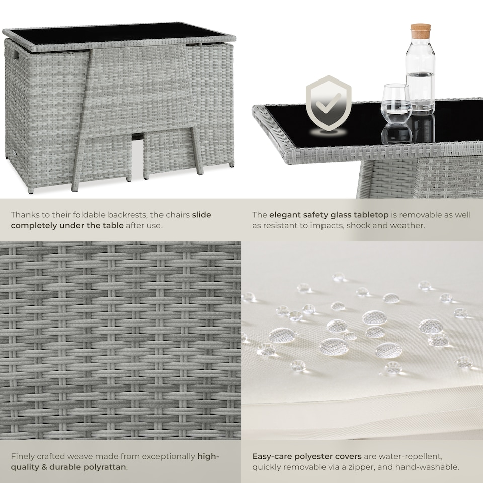 image 1 of Garden Furniture Set Lausanne - 2 chairs, 1 table, bistro set, weather resistant | Grey | light grey | 52,50 x 56 x 88 cm | 1