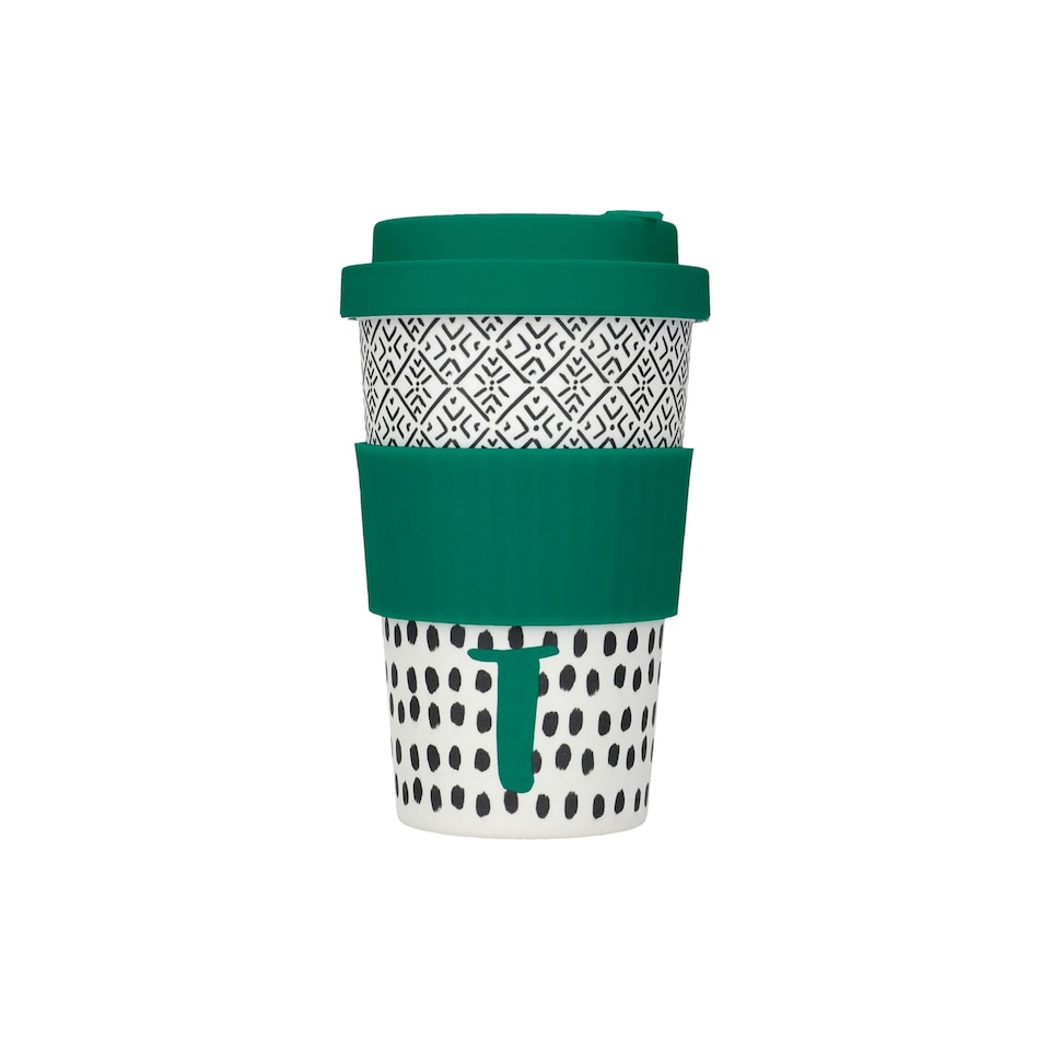 image 1 of KitchenCraft 410ml Bamboo A to Z Letter "T" Reuseable Mug Multi