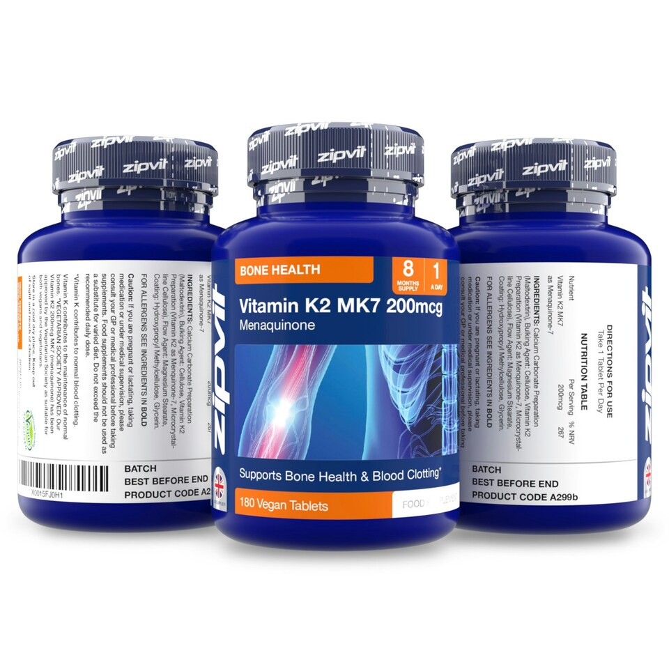 image 1 of Vitamin K2 MK-7 200mcg, 180 Vegan Tablets, 6-Month Supply, High Strength, Supports Heart & Bone Health