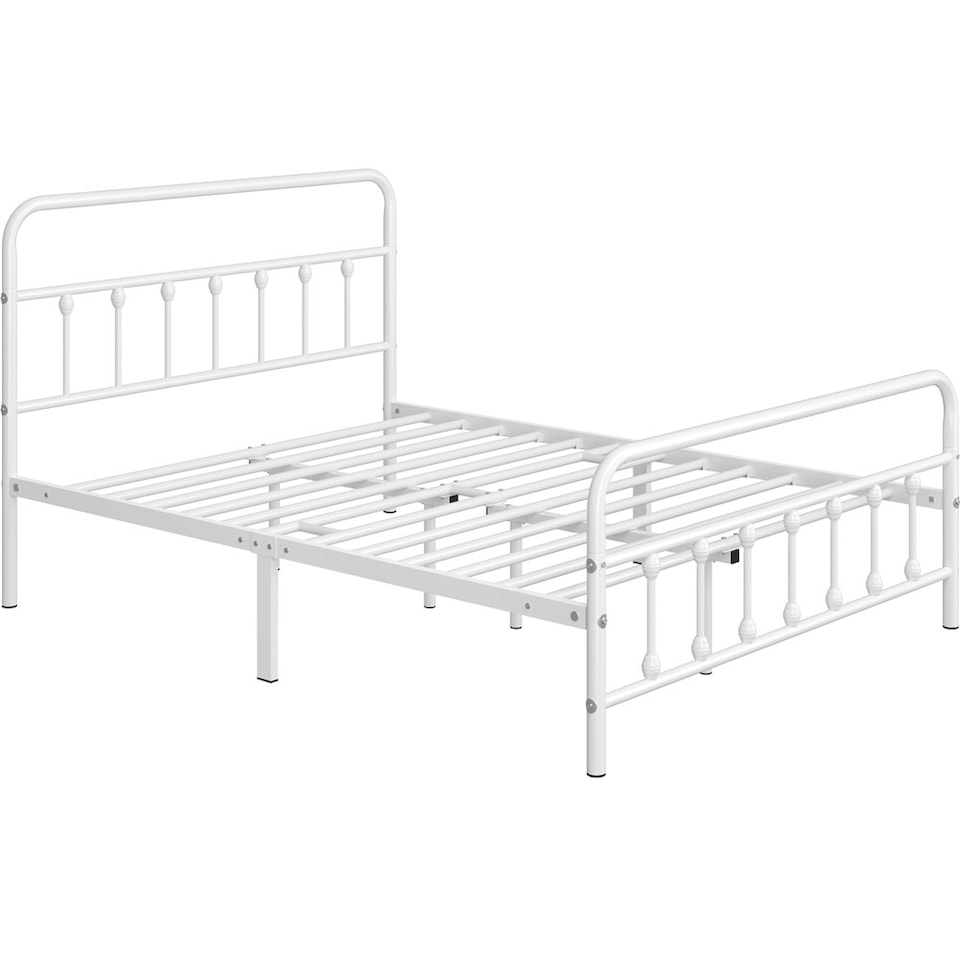 image 1 of Yaheetech Full Classic Iron Platform Bed with High Headboard and Footboard White
