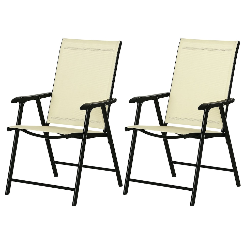 image 1 of Outsunny 2-PCS Garden Armchairs Outdoor Patio Folding Modern Furniture Beige