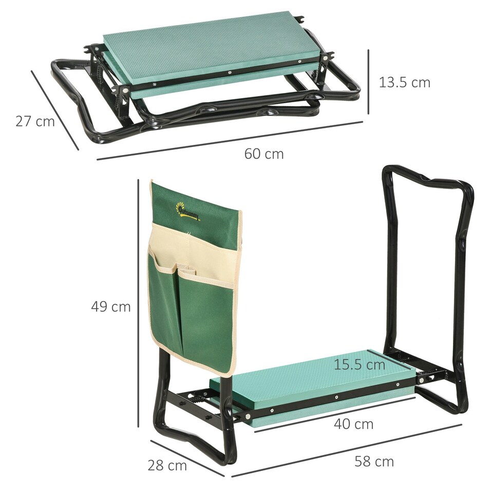 image 1 of Outsunny Garden Kneeler Foldable Seat Bench EVA Foam Pad with Tool Bag Pouch