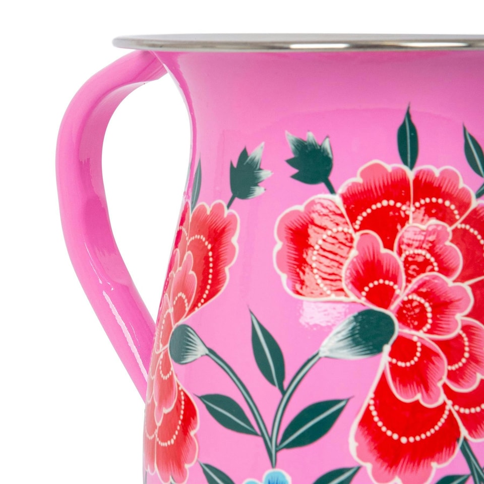 image 1 of BillyCan Hand-Painted Picnic Water Jug with 300ml Multicolour Cups - 1.7L - Raspberry Peony