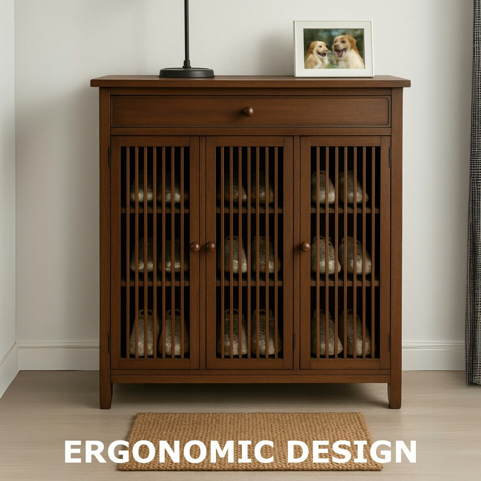 image 1 of Large 4 Tier Wooden Shoe Storage Cabinet Organiser Brown Brown | One Size
