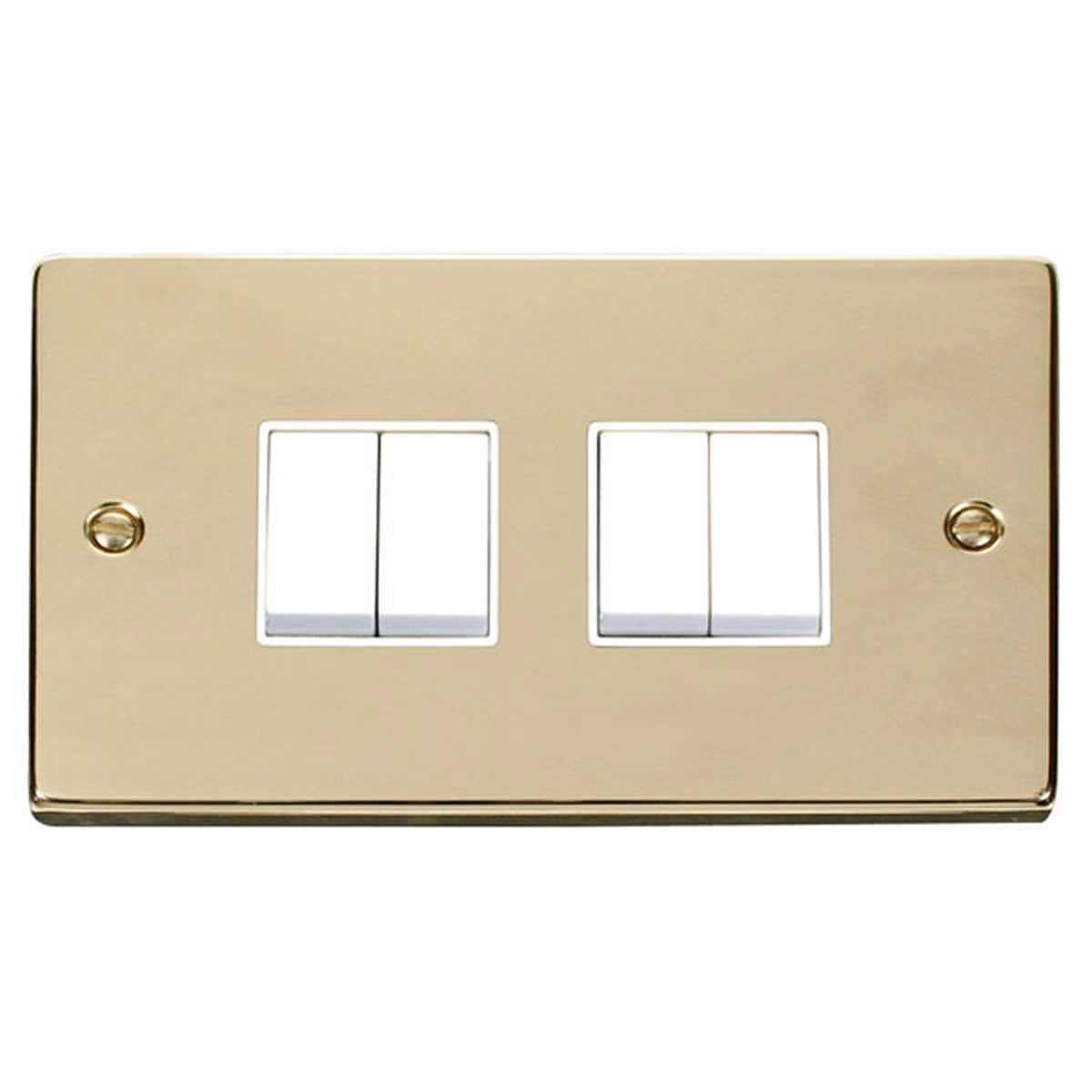 SE HOME Polished Brass 10A 4 Gang 2 Way Light Switch Gold Polished Brass
