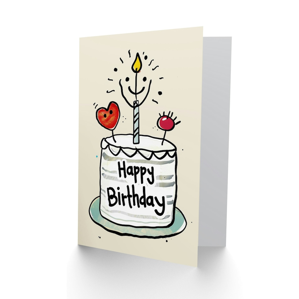image 1 of Simple Smile Cake Drawing Fun Cute Kids Child Kids Birthday Card
