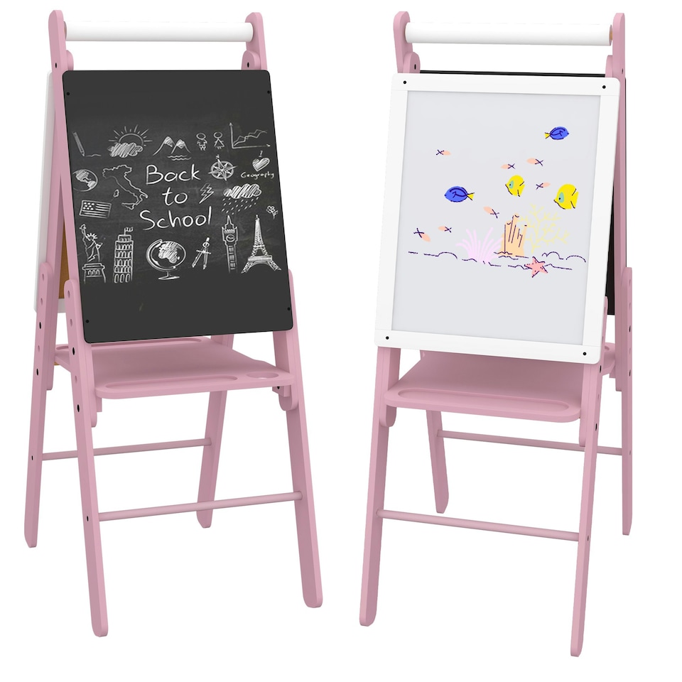 image 1 of AIYAPLAY Three-in-One Easel for Kids, with Paper Roll, Adjustable Height - Pink 