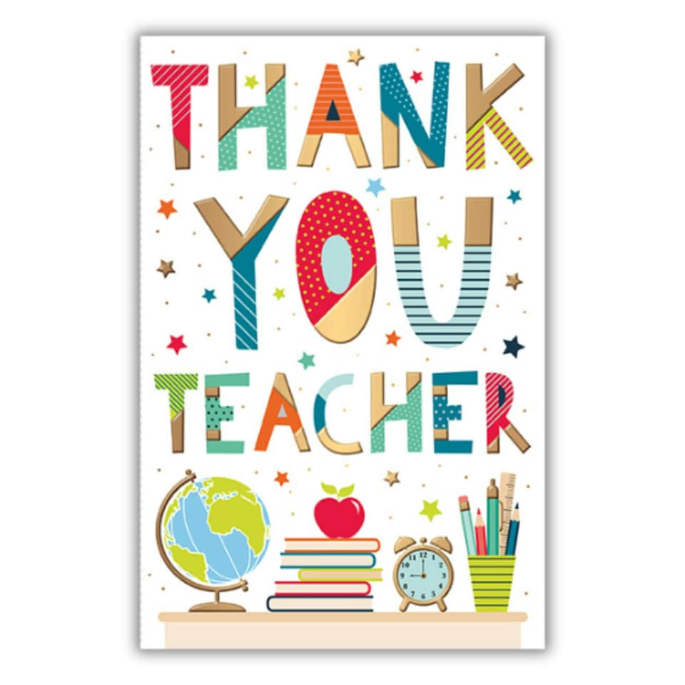 Words 'n' Wishes Thank Your Teacher Card Graphic Patterned And Foiled Caption