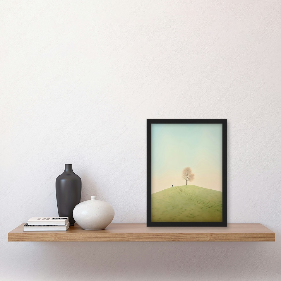 image 1 of Perspective Tree Minimalist Soft Pastel Black Framed Wall Art Print A4