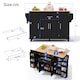 image 7 of VILUXE Mobile Kitchen Island with Foldable Worktop, Hidden Cutlery Drawer, Large Drawer, Adjustable Shelves, Door Racks, Towel Rack, Spice Rack and 5 Wheels, Black and Natural Wood