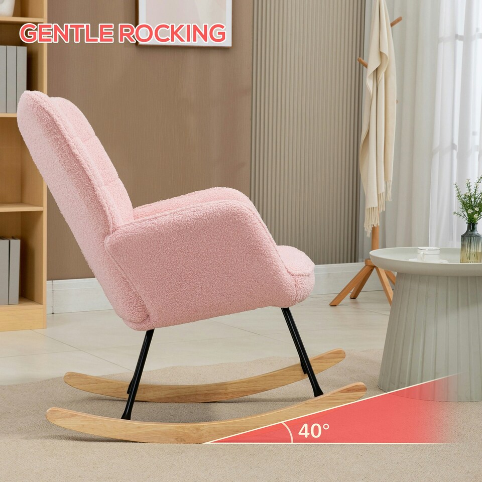 image 1 of HOMCOM Wingback Rocking Chair for Nursing w/ Steel Frame Pink