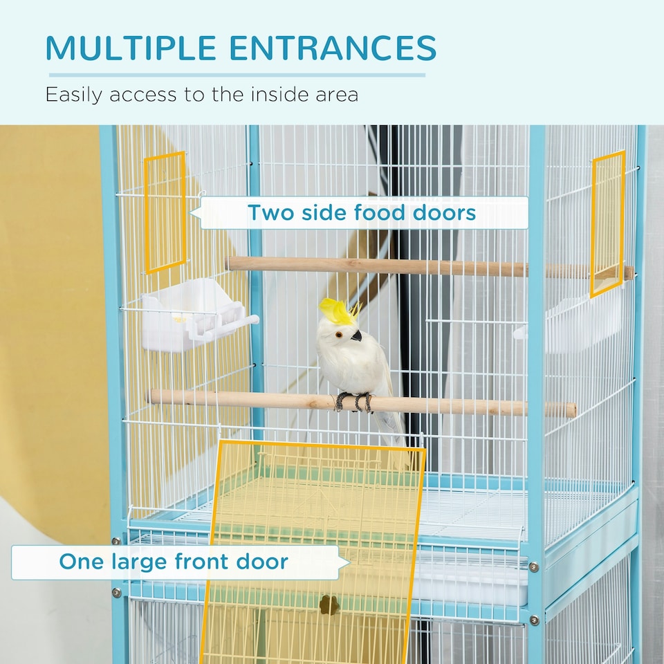 image 1 of PawHut 2 In 1 Large Bird Cage Aviary with Wheels, Slide-out Trays Wood Perches