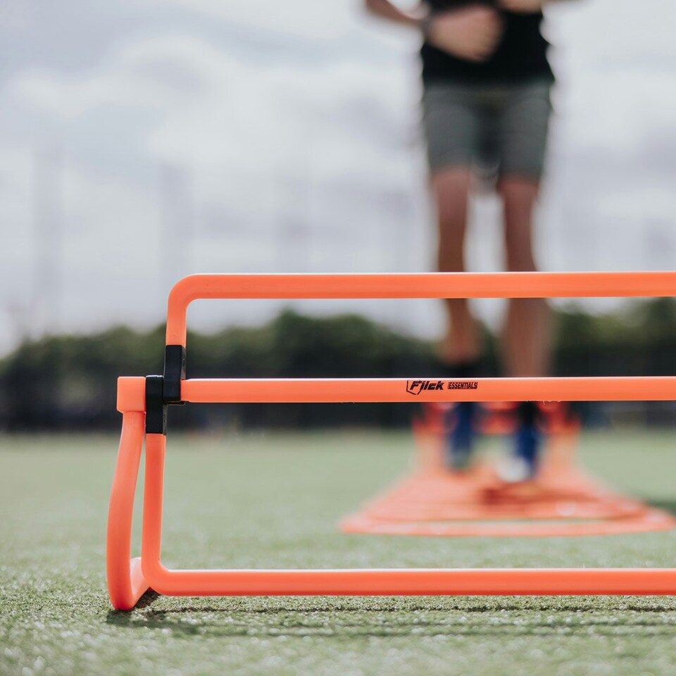 image 1 of Football Flick Multi Level Mini Speed and Agility Hurdles – Pack of 3 Orange Height Adjustable Multi Sports Hurdles