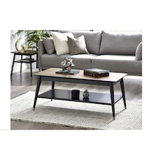 Walnut and Black Coffee Table with Shelf | Black | Black