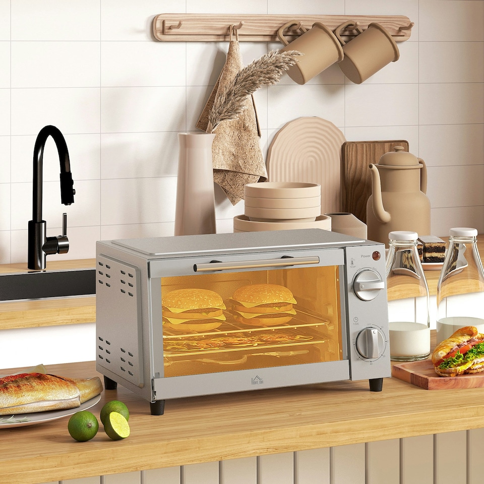 image 1 of HOMCOM Mini Oven 9L Countertop Toaster Oven with Timer Control 750W Cream