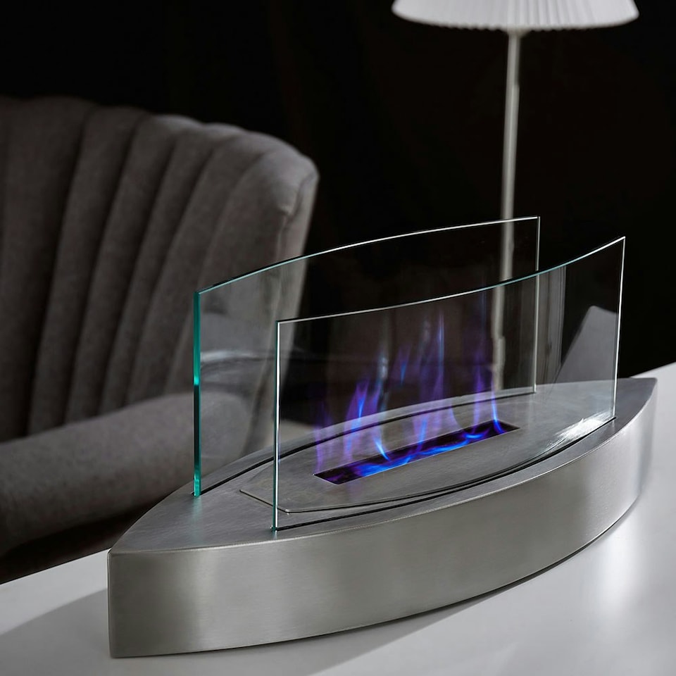 image 1 of Living and Home Oval Stainless Steel Bio Ethanol Tabletop Fireplace, Silver