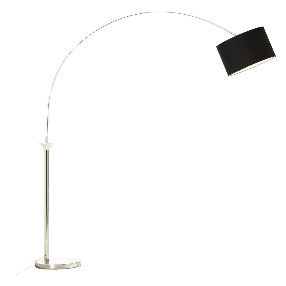image 1 of Interiors by Premier Nickel Finish Floor Lamp, Arched Metal Frame with Black Shade, Modern Tall Standing Lamp for Living Room Black