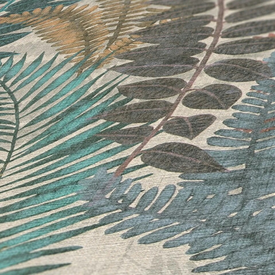 image 1 of Fern Foliage Wallpaper in Multicolour on Beige Multi