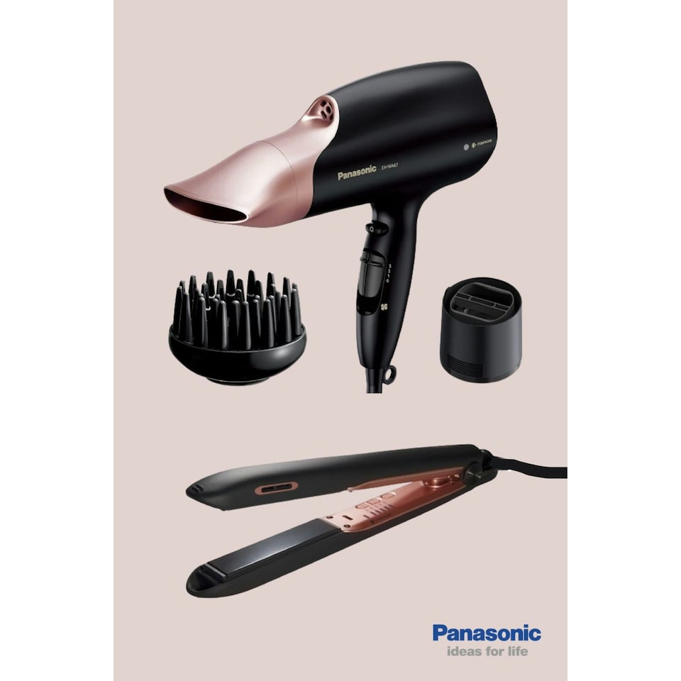 image 1 of Panasonic EH-NA67, EH-HS99 Black nanoe Hair Dryer & Nanoe Ceramic Hair Straightener Bundle