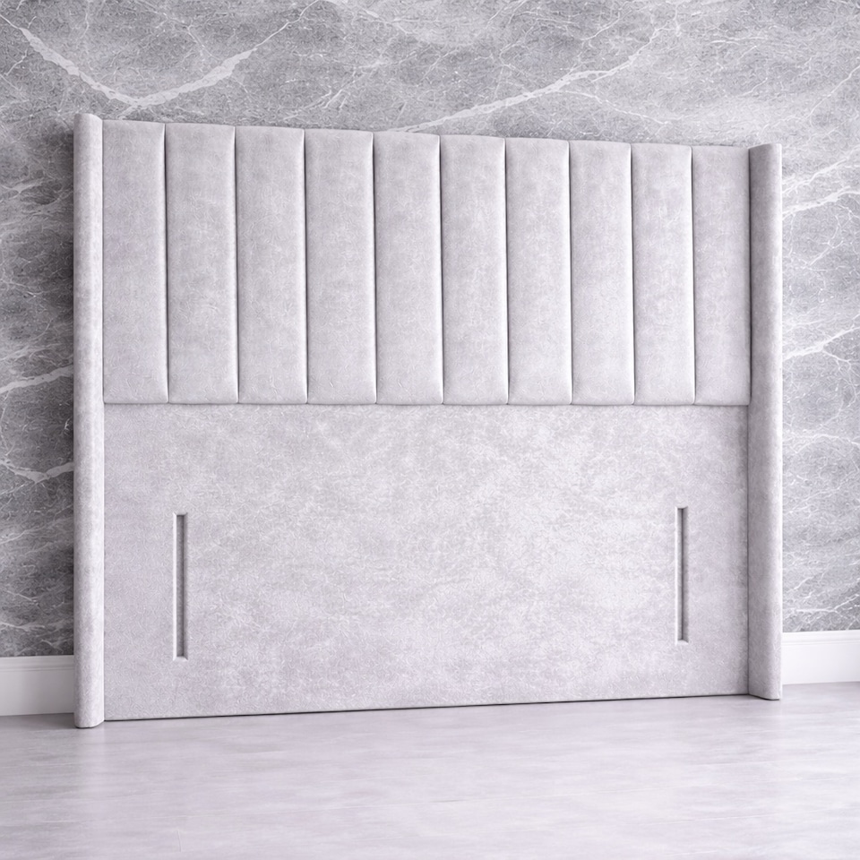 image 1 of Superking 6FT Floorstand Crush Velvet Silver Panel Wing Headboard 54inch