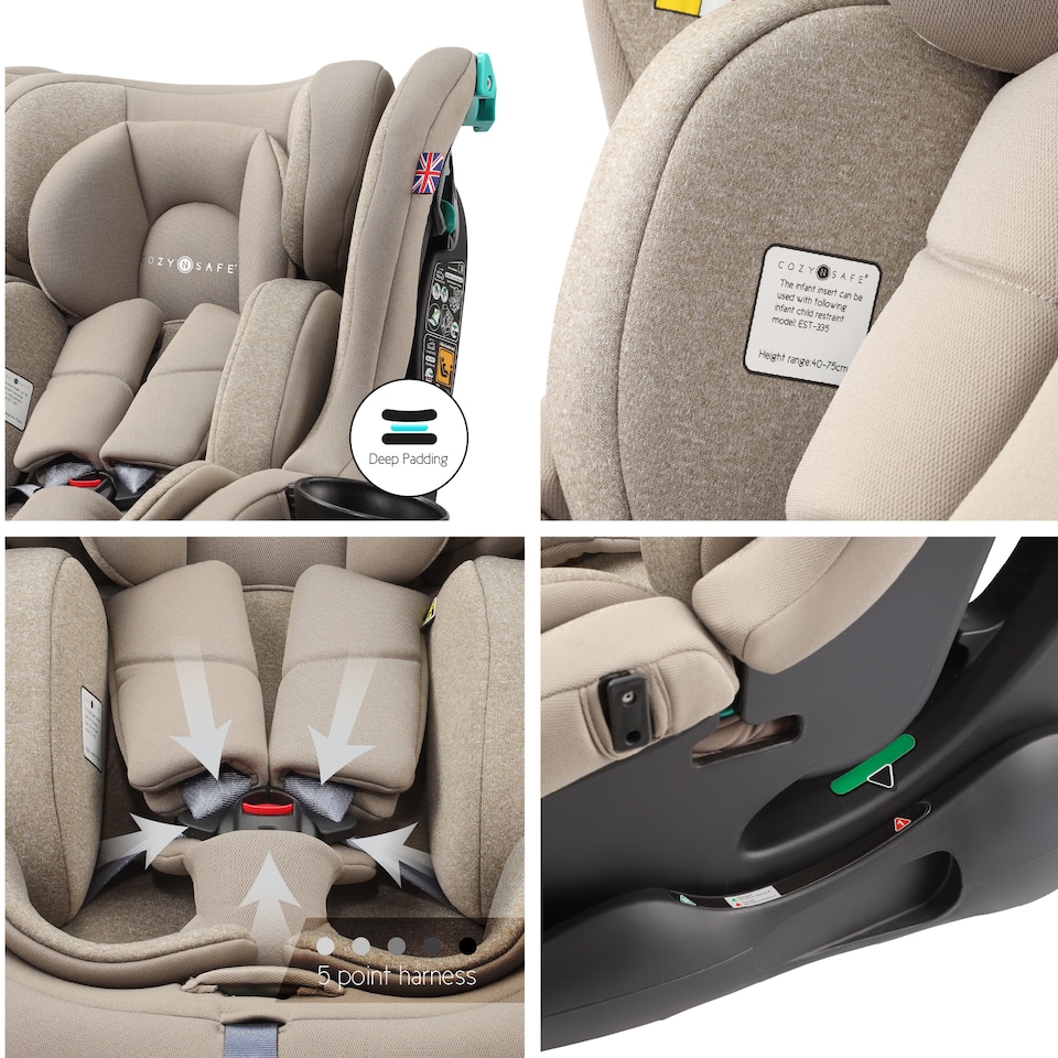 image 1 of Cozy N Safe Fitzroy+ i-Size Car Seat 40-150cm, Extended Rear Facing, Forward & Rear Facing, 5 Point Harness, Side Impact Protection, Adjustable Headrest, Cup Holder, Birth to 12 Years (Ecru)