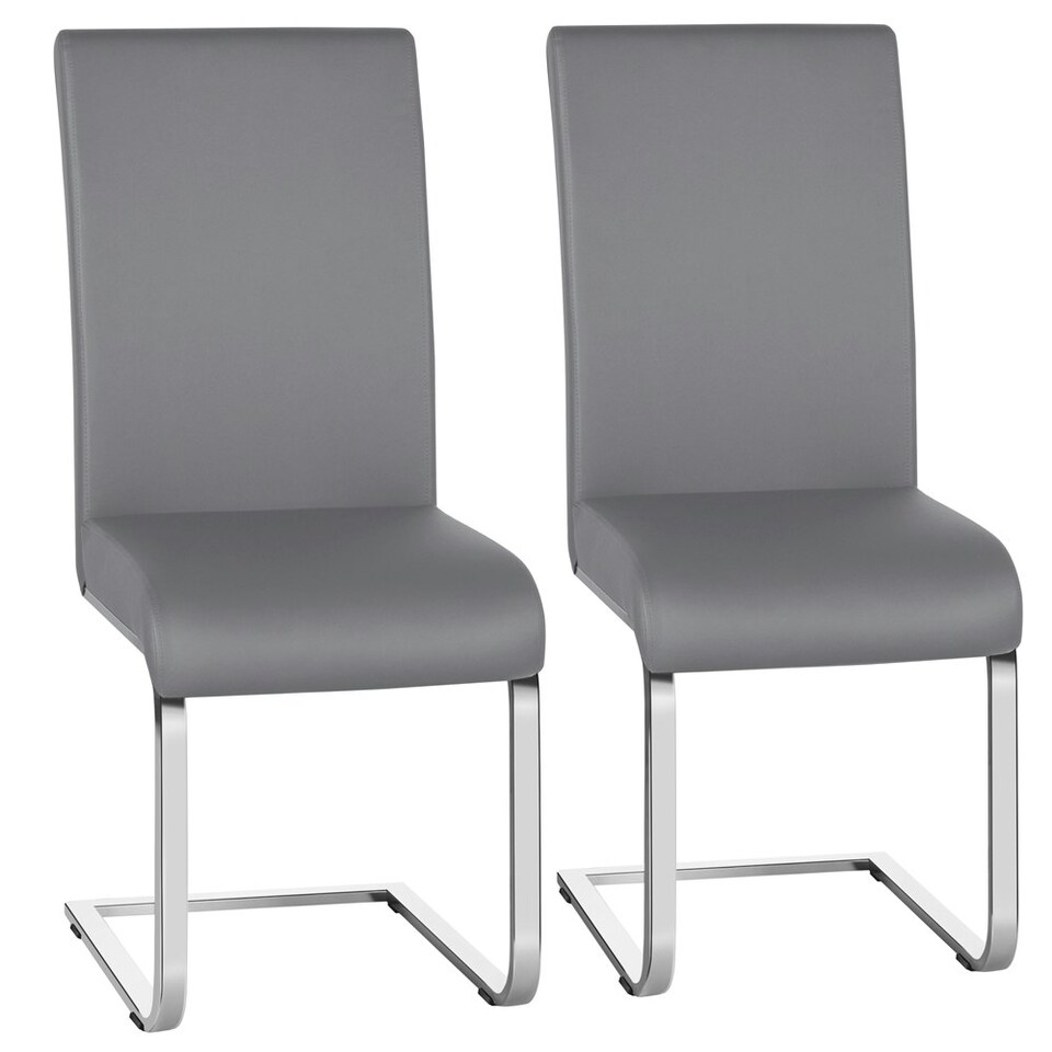 image 1 of Yaheetech  Set of 2 Dining Chairs Faux Leather Chairs with Metal Legs Grey | Light Grey