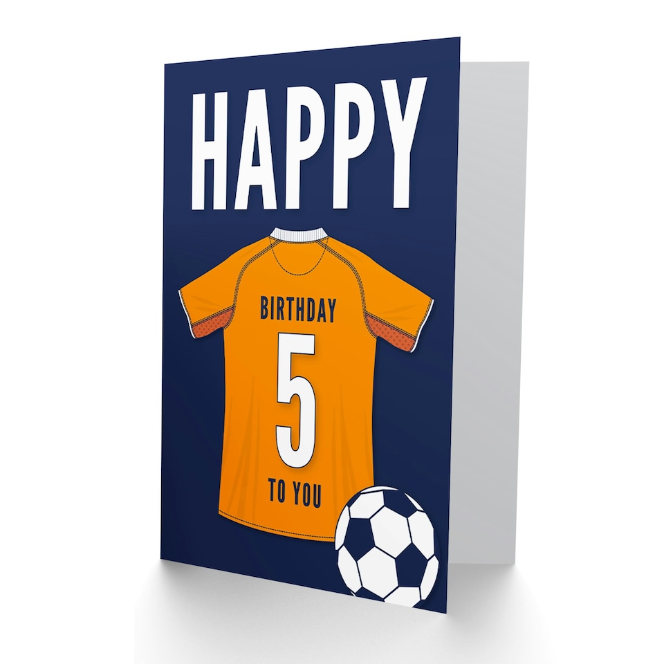 image 1 of Football Strip Kit Orange Jersey Top 5 Year Old Child Kids 5th Birthday Card