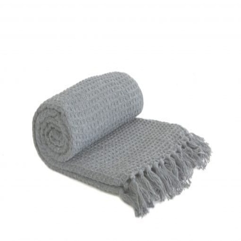 image 1 of Waffle Collection Recycled Cotton Throw in Silver (50" x 60")