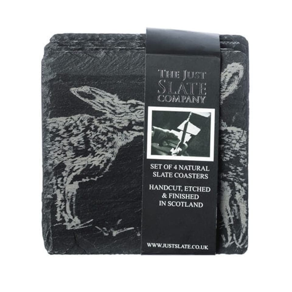 image 1 of The Just Slate Company Set of 4 Kissing Hares Slate Coasters