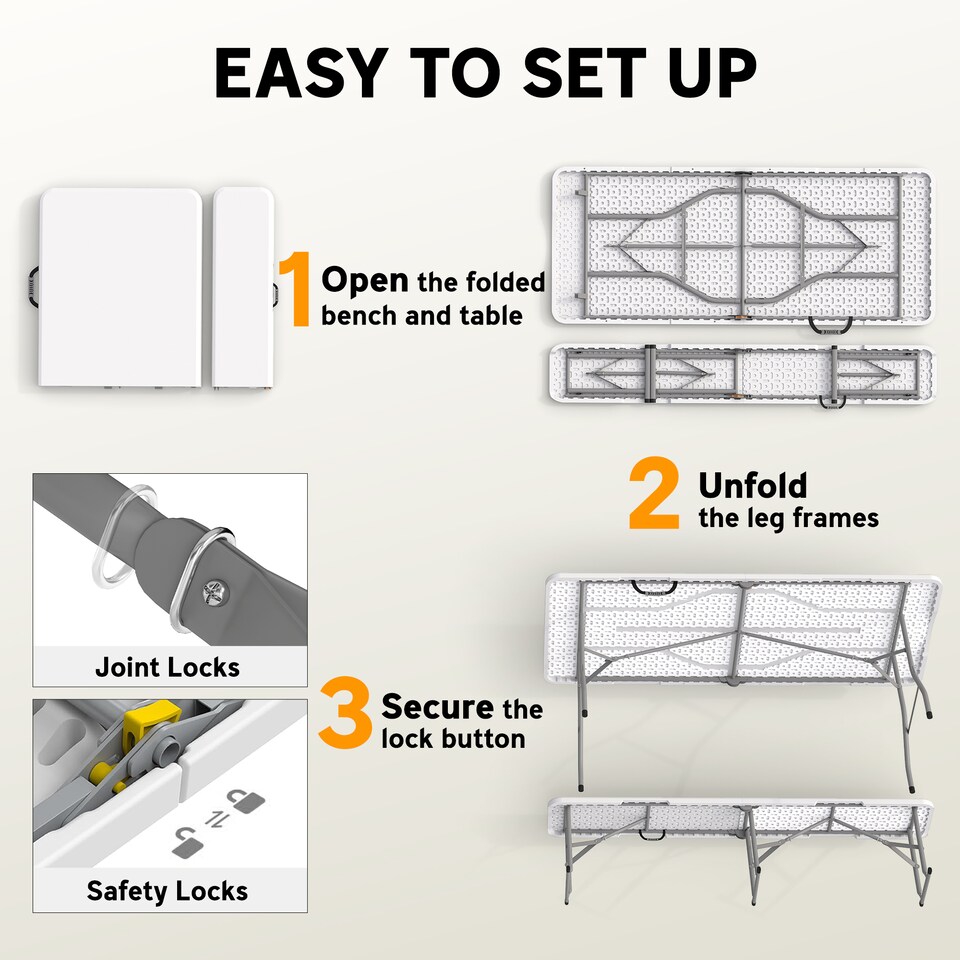 image 1 of Outsunny 3 Piece Folding Picnic Table and Bench Set with Handles, White
